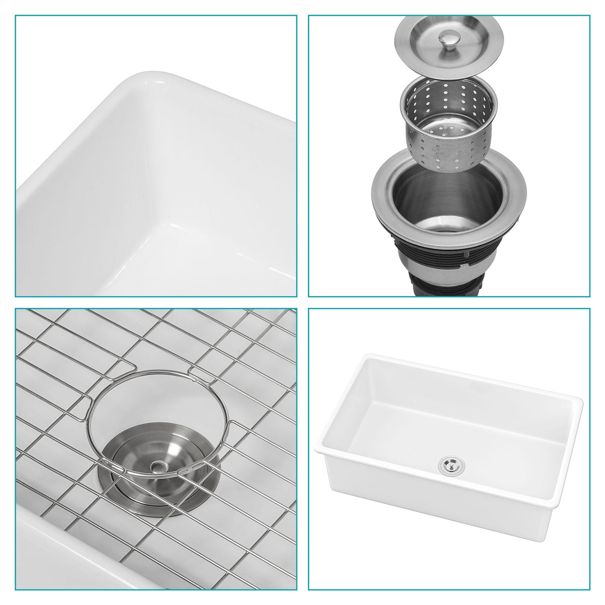 Farmhouse Ceramic Apron Front Single Bowl Kitchen Sink with Durable Design - White or Black