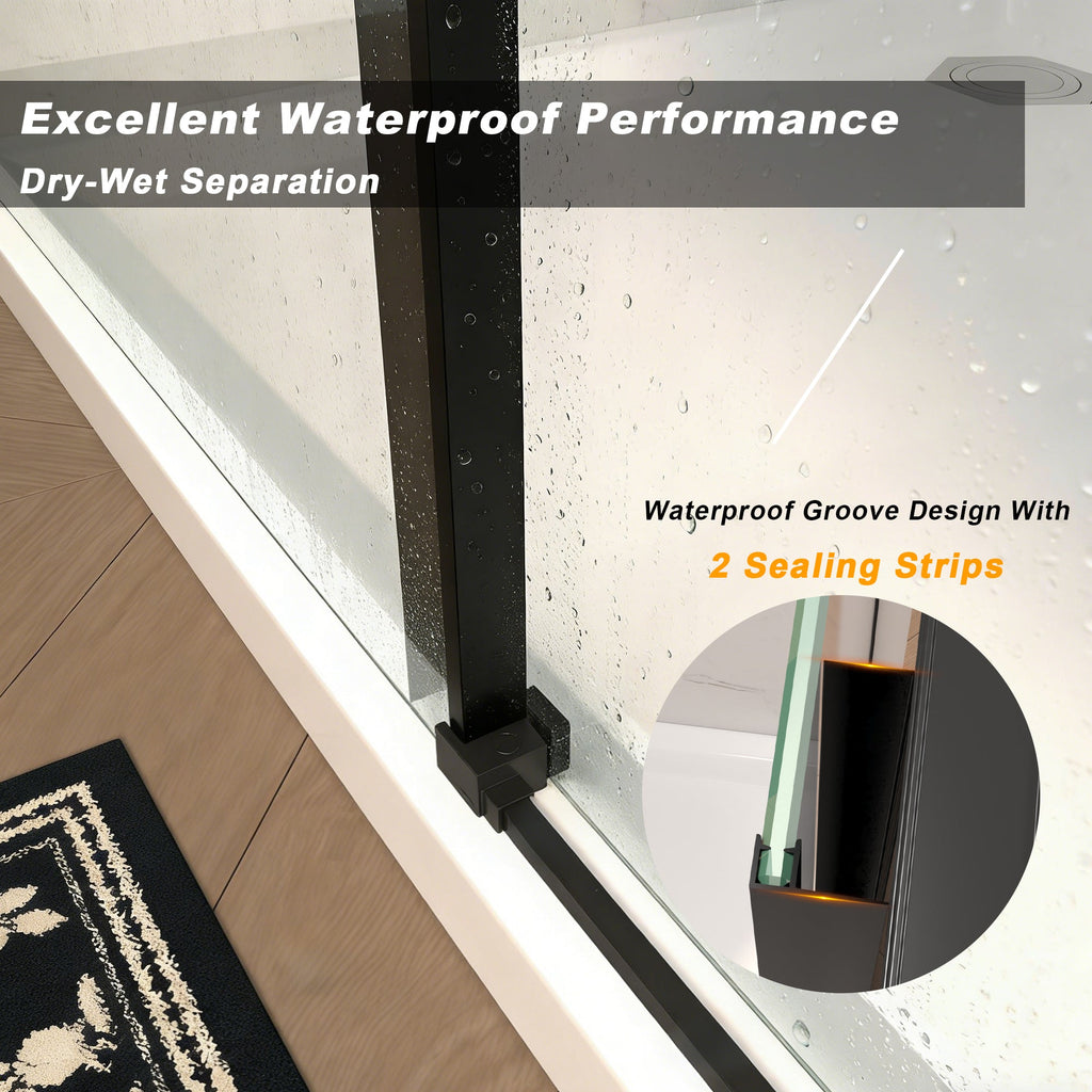 48" W × 72" H Single Sliding Shower Door with Tempered Glass - Clear