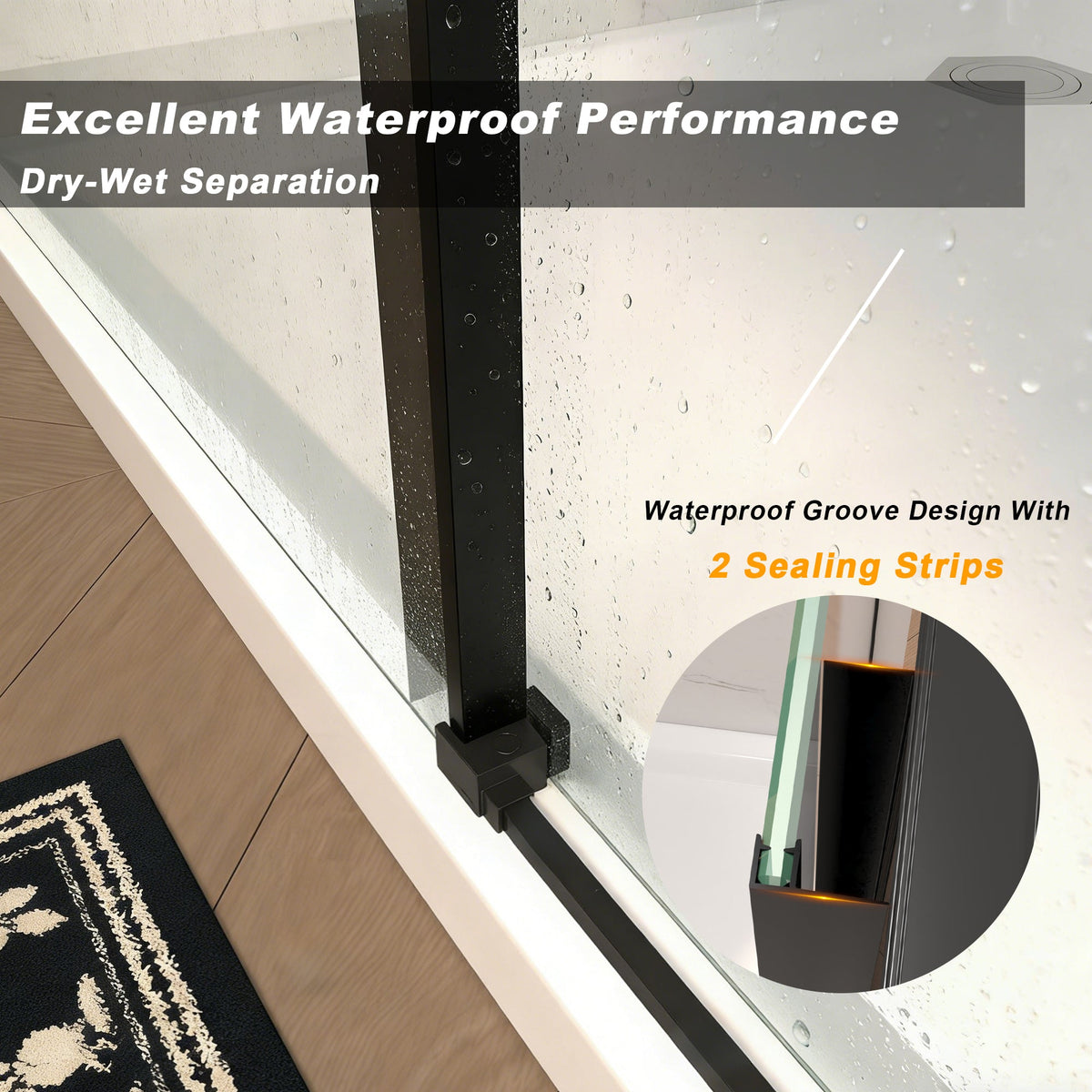 48" W × 72" H Single Sliding Shower Door with Tempered Glass - Clear