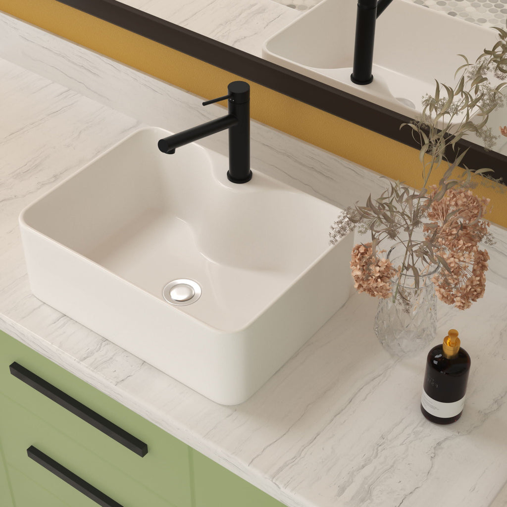 Modern Ceramic Rectangular Vessel Bathroom Sink with Sleek Design - White