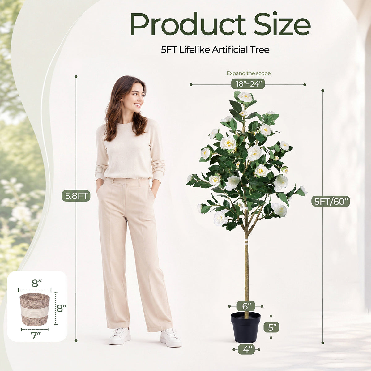Artificial Camellia Tree - 5FT Faux Indoor Plant