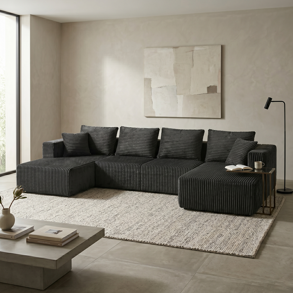 132.1 Inch U-Shaped Corduroy Modular Sectional Sofa - Gray