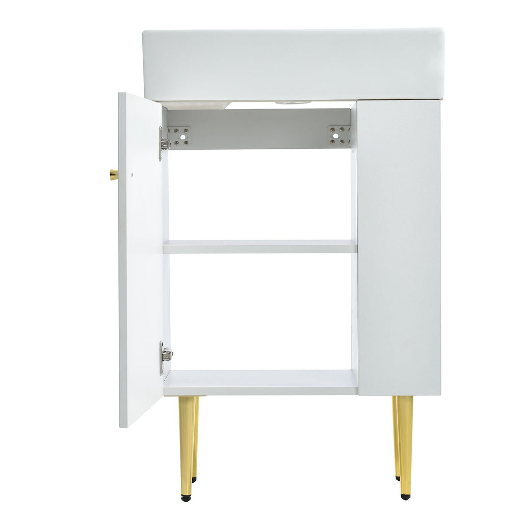 Bathroom Vanity with Single Ceramic Sink and Side Storage - Multiple Colors