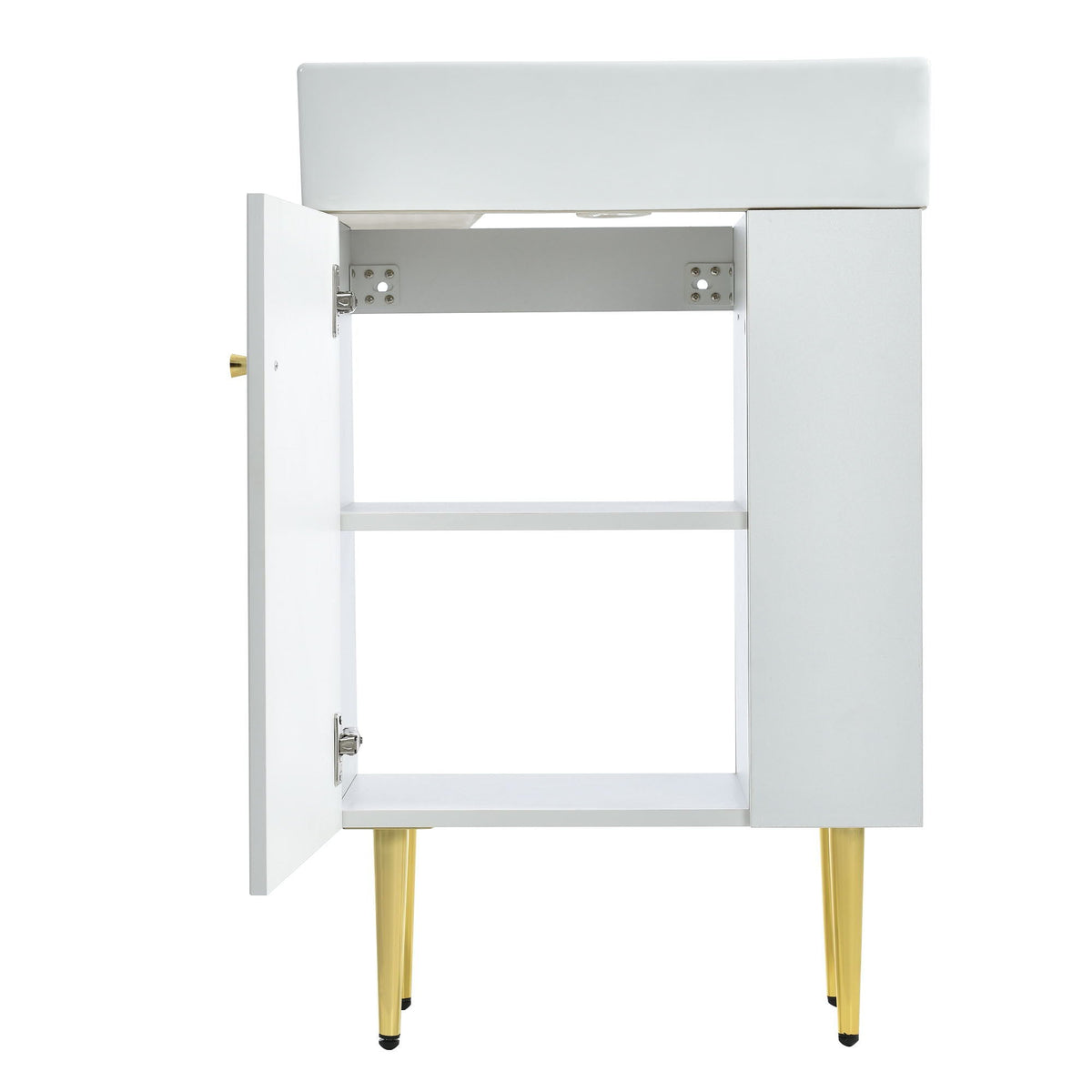 Bathroom Vanity with Single Ceramic Sink and Side Storage - Multiple Colors