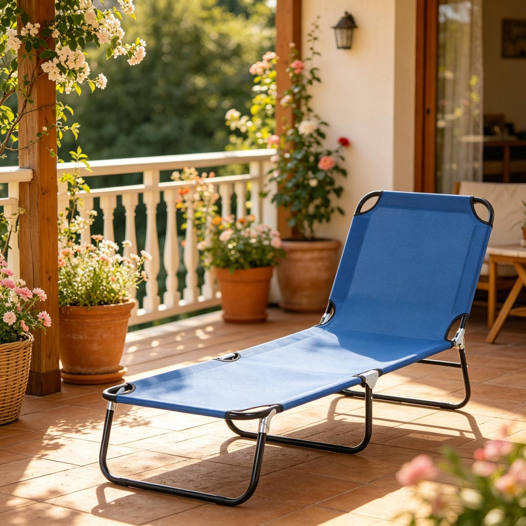 Neutral Oxford Fabric Sun Tanning Chair with Adjustable Backrest - Outdoor Lounge