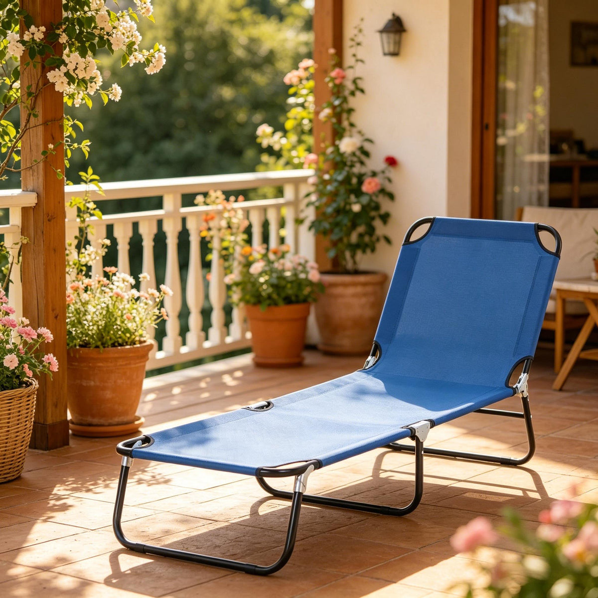 Neutral Oxford Fabric Sun Tanning Chair with Adjustable Backrest - Outdoor Lounge