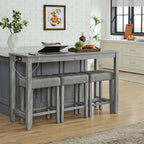 59 Inch Bar Table and Chair Set with Power Outlet - Solid Wood & MDF