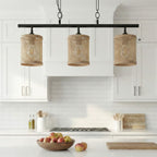 Elysian - 3 Lights Island With Natural Shade Farmhouse Chain Ceiling Lamp