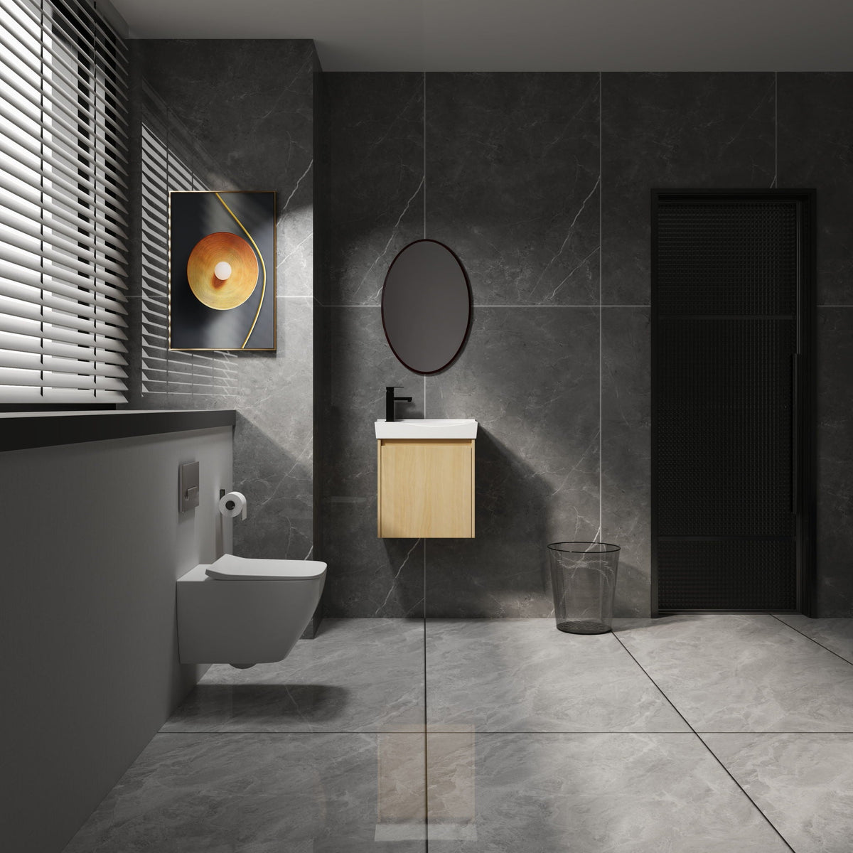 Modern Bathroom Vanity with Ceramic Basin and Storage Cabinet - Light Brown, Black, or White