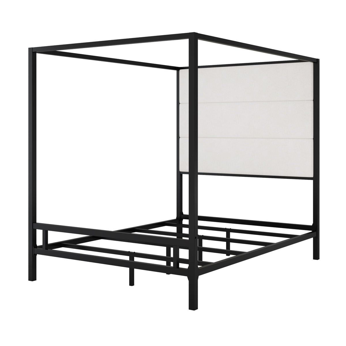 Canopy Bed With Tall Upholstered Headboard - 4 Poster Frame - Gold or Black