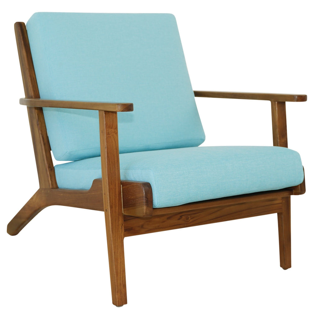 Genuine Lounge Chair with Solid Wood Frame - Beige, Green, Light Blue
