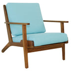 Genuine Lounge Chair with Solid Wood Frame - Beige, Green, Light Blue