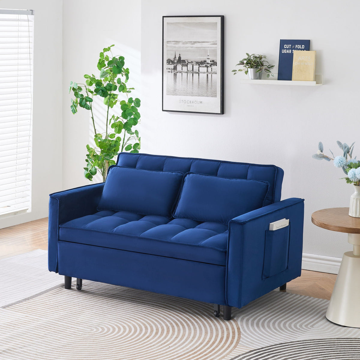 Convertible Velvet Sofa Bed with Storage Pockets - Multiple Colors