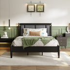 Solid Wood Queen Bed with 500 lbs Support and Fabric Headboard - Dark Grey