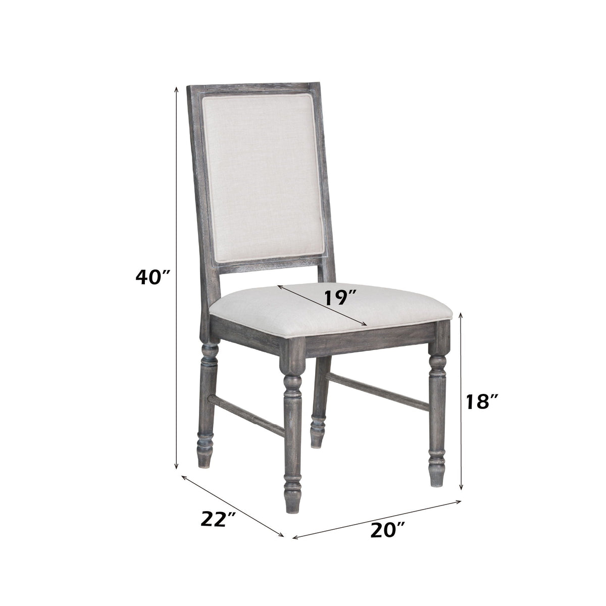 Weathered Side Chair with Cream Linen Upholstery - Cream / Gray