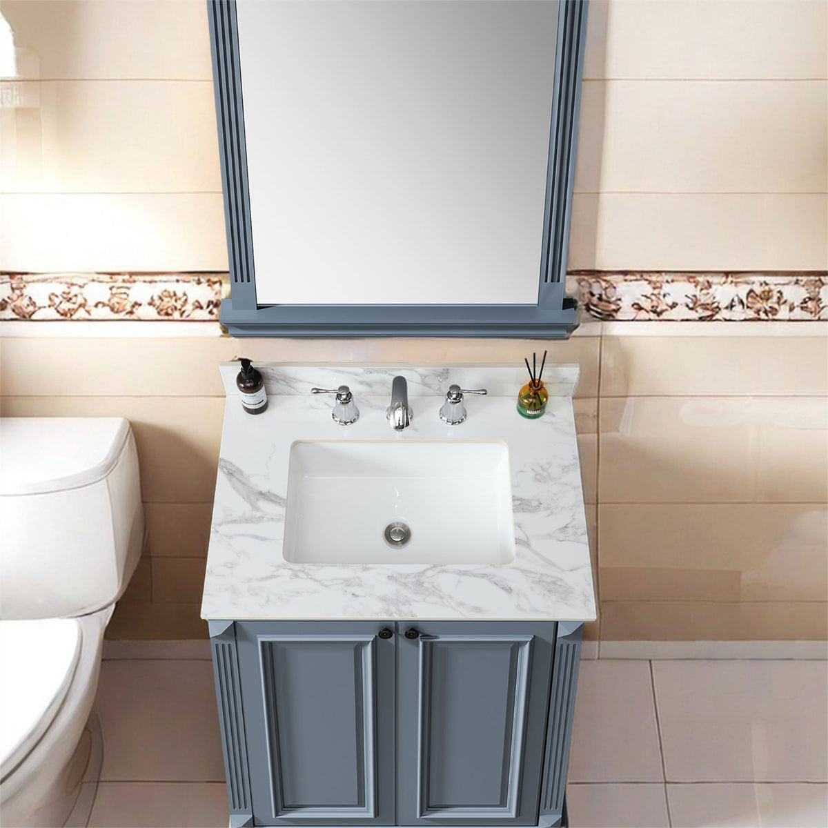 Elegant Sintered Stone Bathroom Vanity Top with Rectangular Undermount Ceramic Sink - White