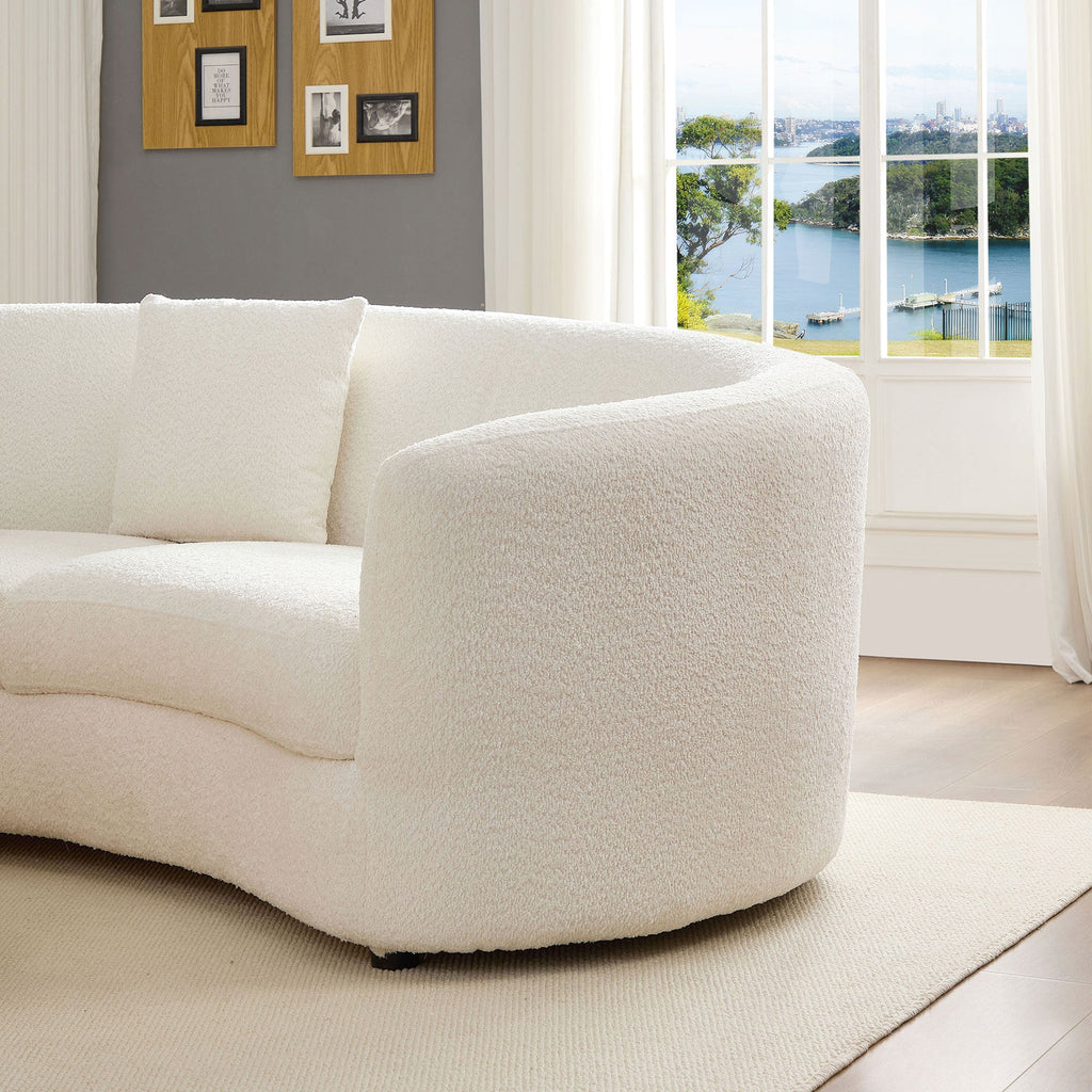 Classic Curved Tight Back Sofa with 4 Pillows - Polyester Upholstery
