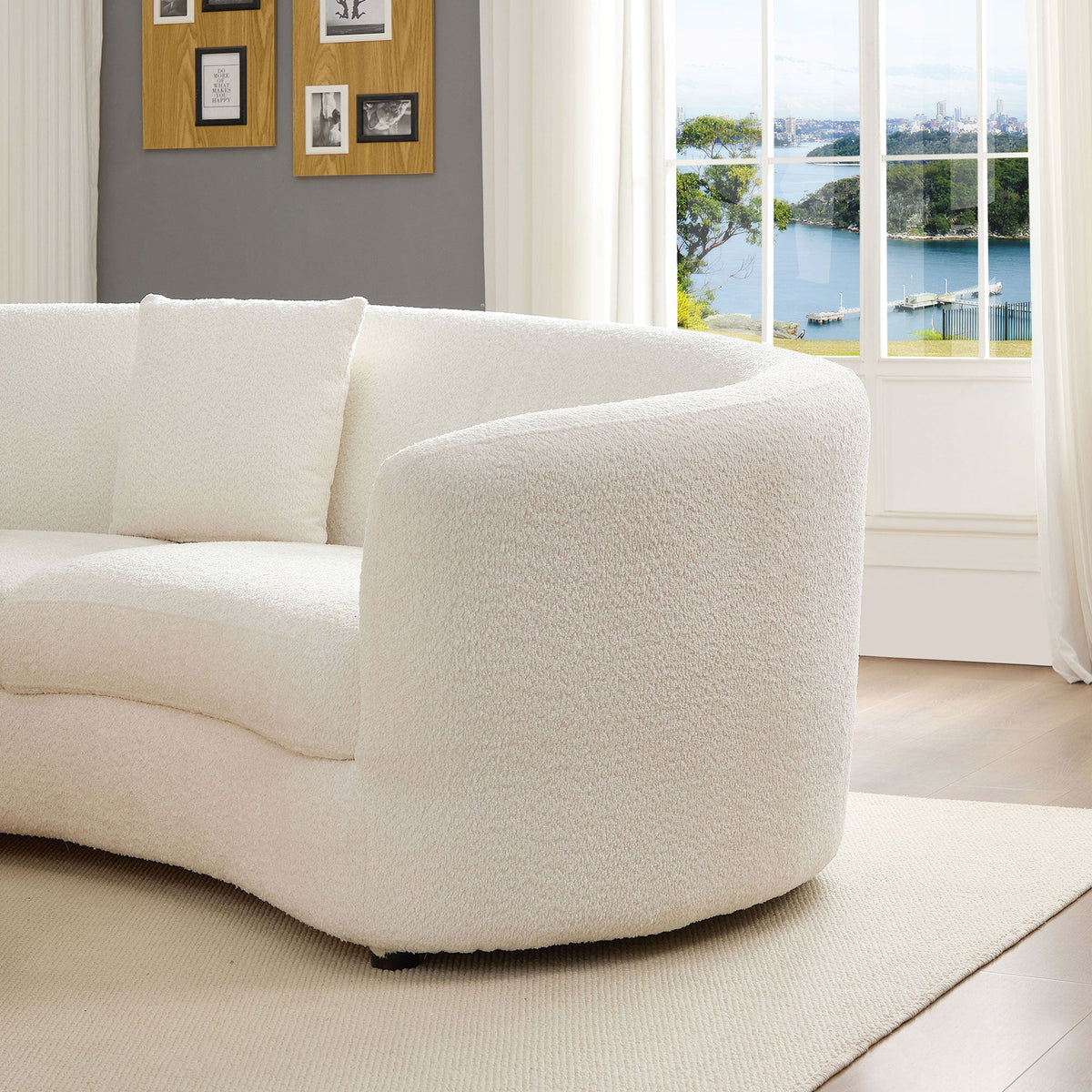Classic Curved Tight Back Sofa with 4 Pillows - Polyester Upholstery