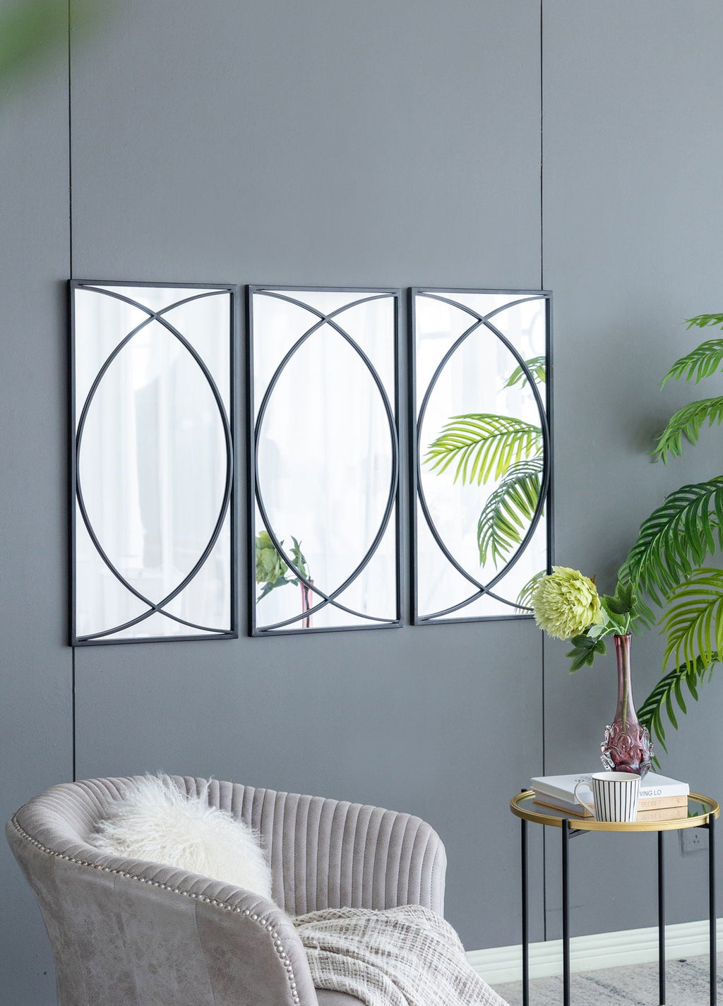 Rectangular Wall Mirror with Black Frame - 15.7" W x 0.7" D x 31.9" H - Black