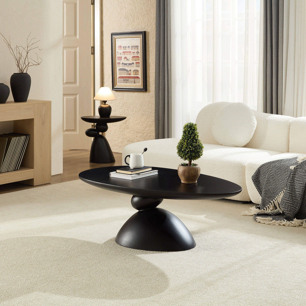 Lucky Stone Shaped Table with Sculptural Base – White, Black, or Gray
