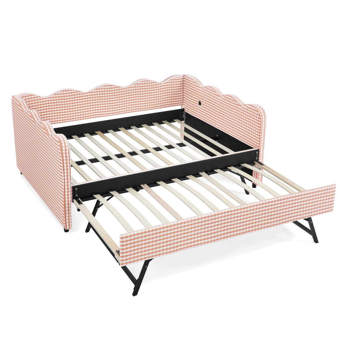 Gingham Daybed with USB Charging Port and Wave-Shaped Design - Multiple Colors