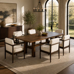 7-Piece Dining Table Set, Mid-Century Rubber Wood