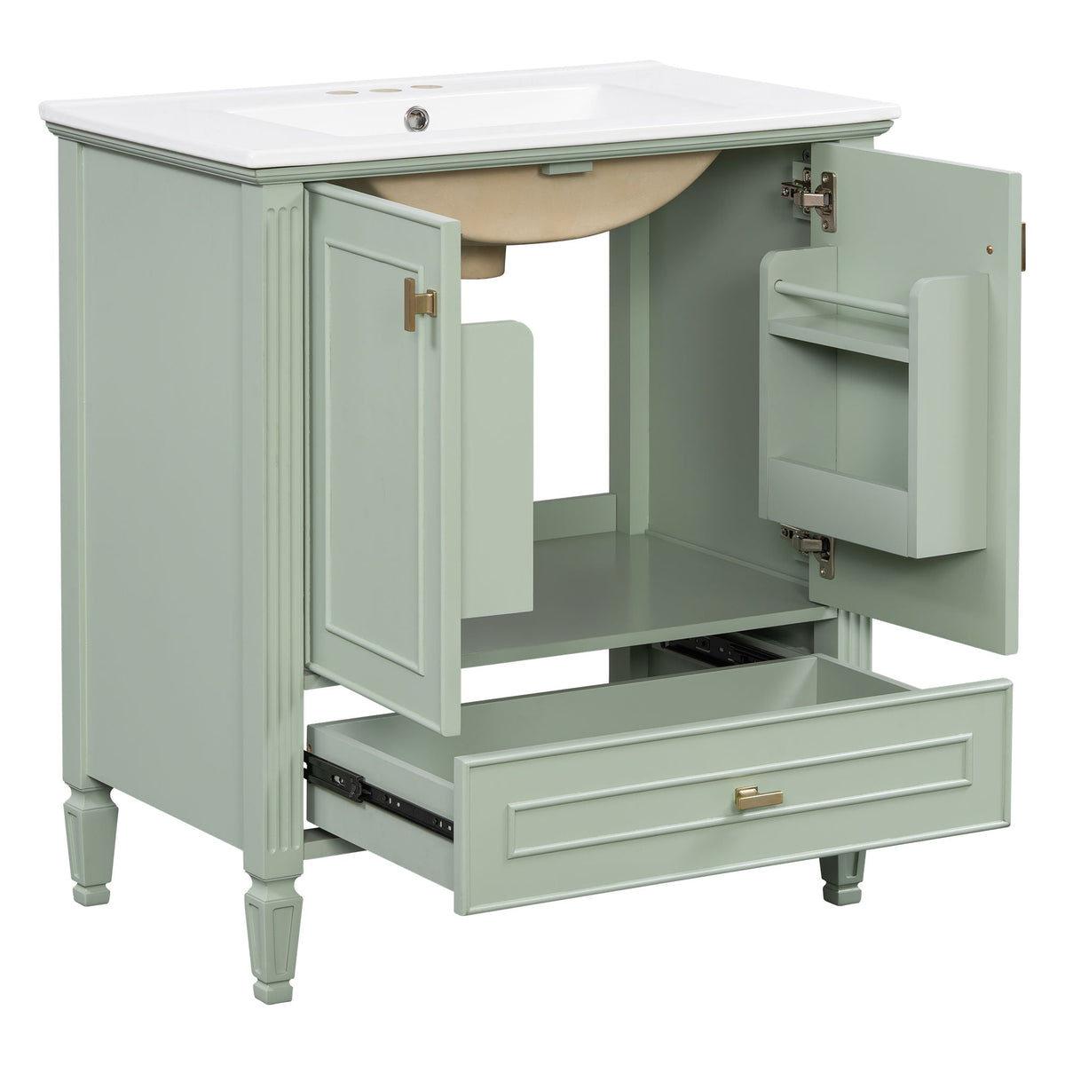 Freestanding Vanity with Drawer & Soft Close Doors - Green or White
