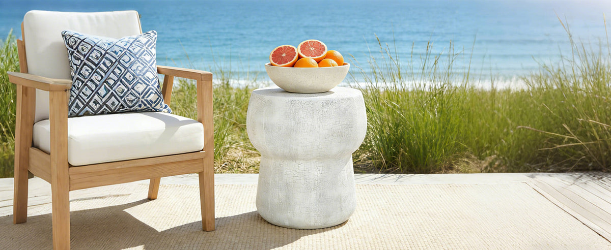 Outdoor Patio Accent Table with Crack Process - Magnesium Oxide Finish