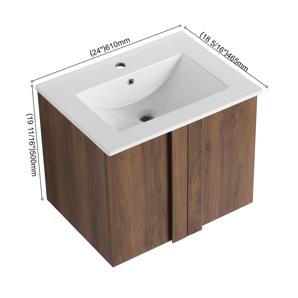 Floating Bathroom Vanity With Sink Combo with Soft-Close Doors - Brown or Light Brown