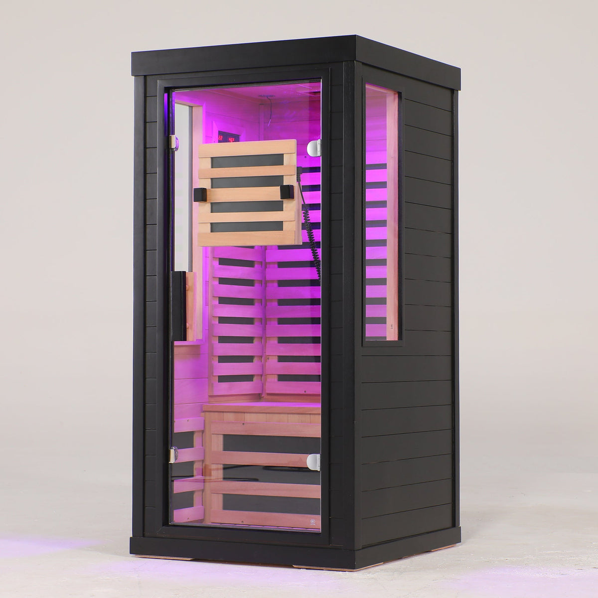 One-Two Person Far Infrared Sauna with 7-Color Therapy Lighting - Solid Wood