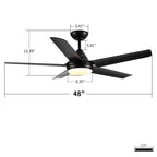 48" Black Ceiling Fan with Dimmable LED Light and Remote Control - Reversible Motor