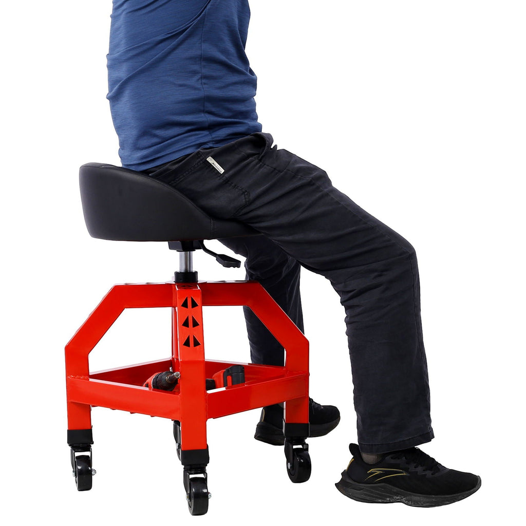 Pneumatic 360 Degree Swivel Creeper Stool with Adjustable Height - Red, Yellow, Green, Dark Gray