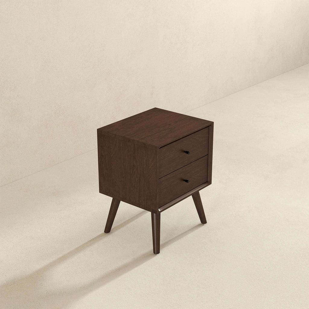 Mid-Century Modern Night Stand with 2 Drawers - Dark Brown or White