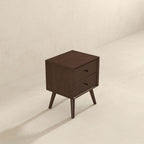 Mid-Century Modern Night Stand with 2 Drawers - Dark Brown or White