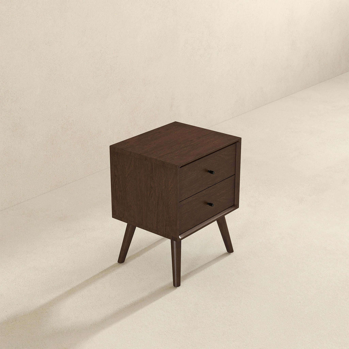 Mid-Century Modern Night Stand with 2 Drawers - Dark Brown or White