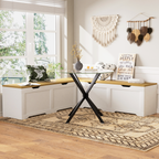 3-Piece L-Shaped Multi-Functional Storage Bench with Cushion - White/Natural