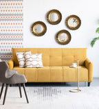 Round Wall Mirror with Metal Frame and Layered Flower Design - Gold