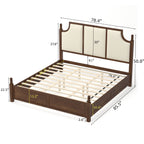 King Size Farmhouse Solid Wood Platform Bed Frame with 50.8" Tall Headboard - Walnut