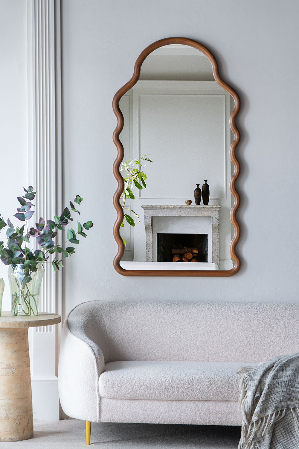 Wood Mirror With Unique Frame - Full-Length Arched Mirror with Pine Frame - Brown