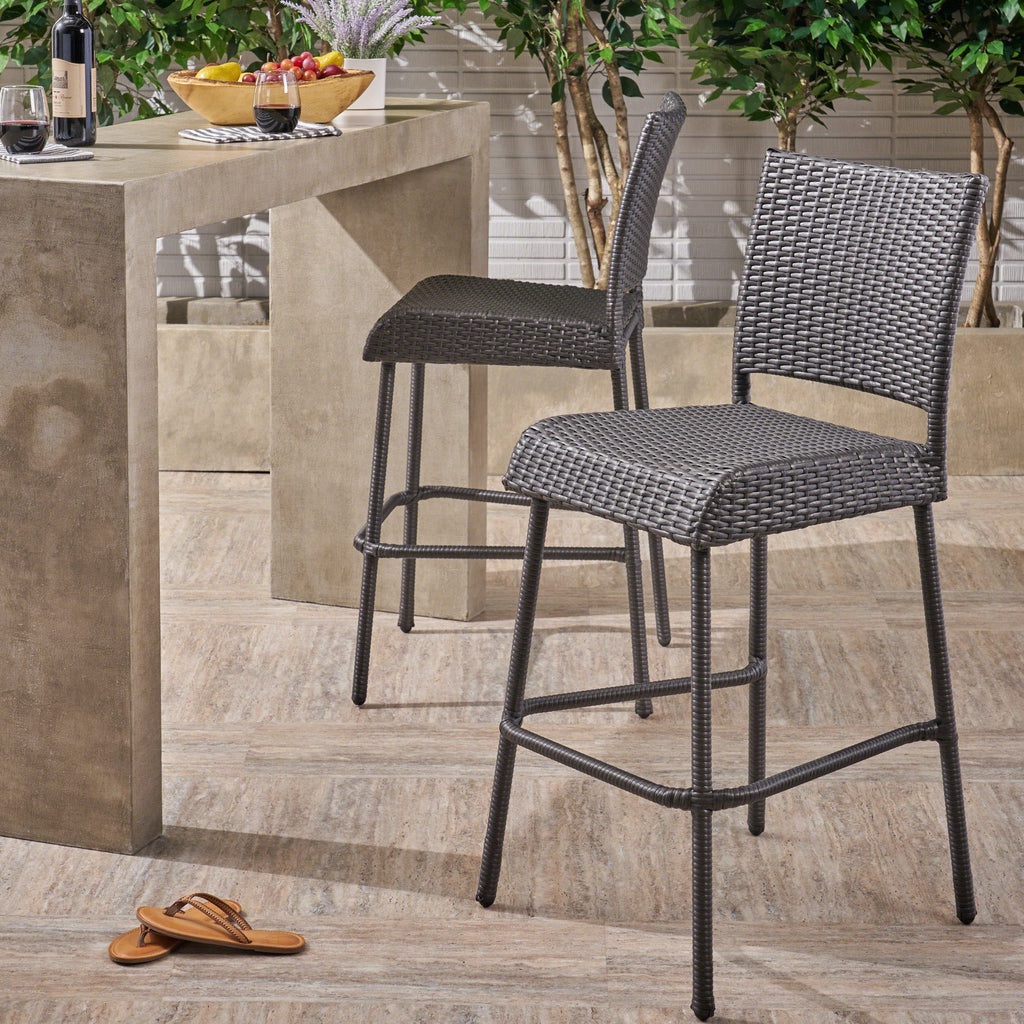 29" Outdoors PE Rattan Armless Barstools with Woven Finish - Grey