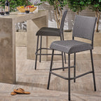 29" Outdoors PE Rattan Armless Barstools with Woven Finish - Grey