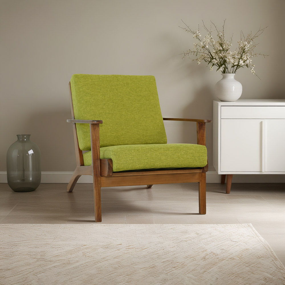 Genuine Lounge Chair with Solid Wood Frame - Beige, Green, Light Blue