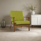 Genuine Lounge Chair with Solid Wood Frame - Beige, Green, Light Blue