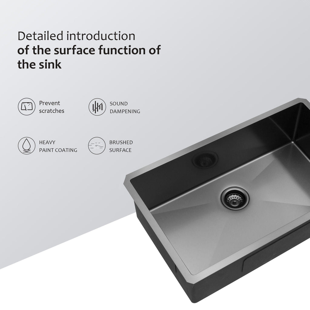 Black Undermount Kitchen Sink 16 Gauge Stainless Steel Single Bowl