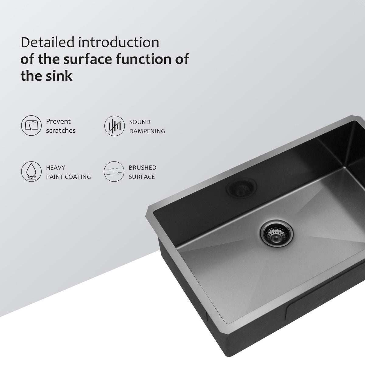 Black Undermount Kitchen Sink 16 Gauge Stainless Steel Single Bowl