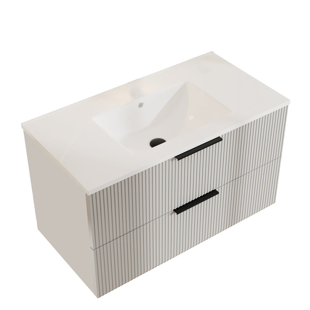 36 Inch Floating Bathroom Vanity with Storage Drawers - Antique Gray