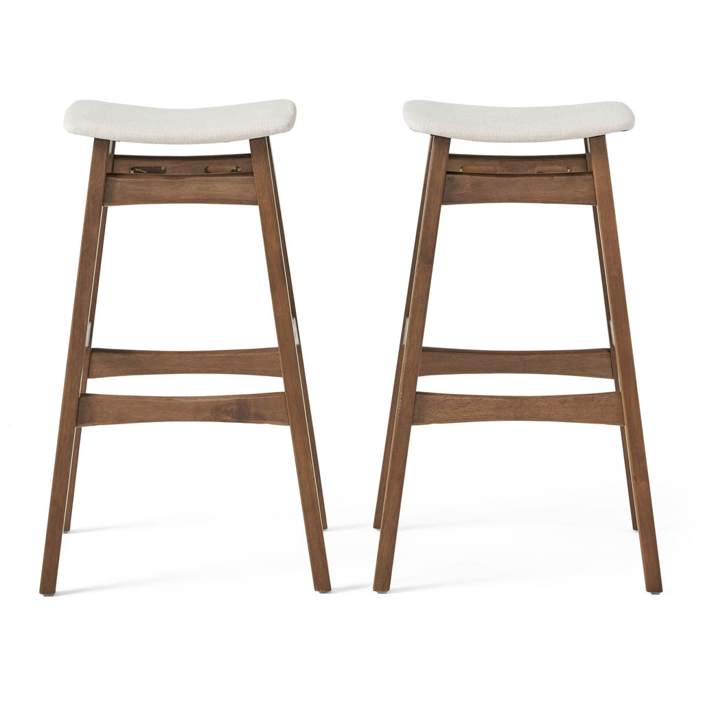 Mid Century Modern Bar Stool Set with Upholstered Seating - Beige or Dark Gray