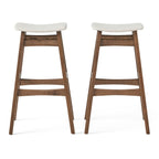 Mid Century Modern Bar Stool Set with Upholstered Seating - Beige or Dark Gray
