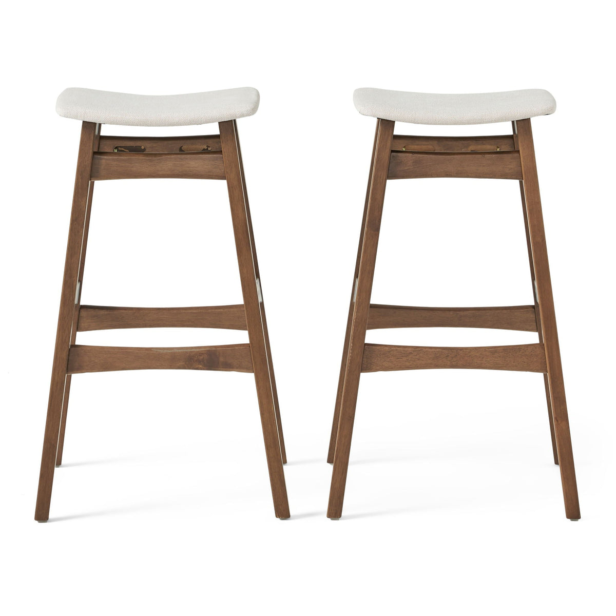 Mid Century Modern Bar Stool Set with Upholstered Seating - Beige or Dark Gray
