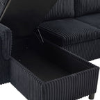 Convertible U-Shaped Sectional Sofa Bed with USB Ports and Storage – Black, Dark Gray, Blue